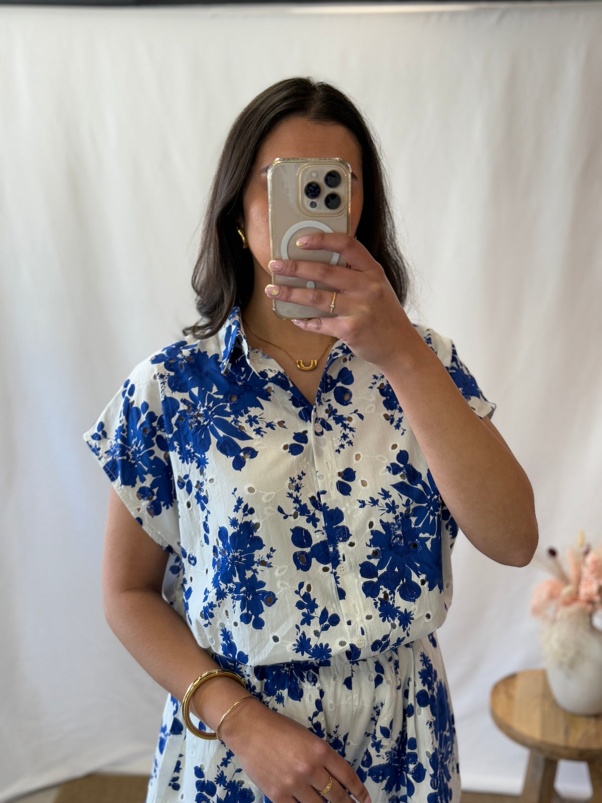 Blouse motifs bleu - Ilona
