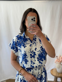 Blouse motifs bleu - Ilona