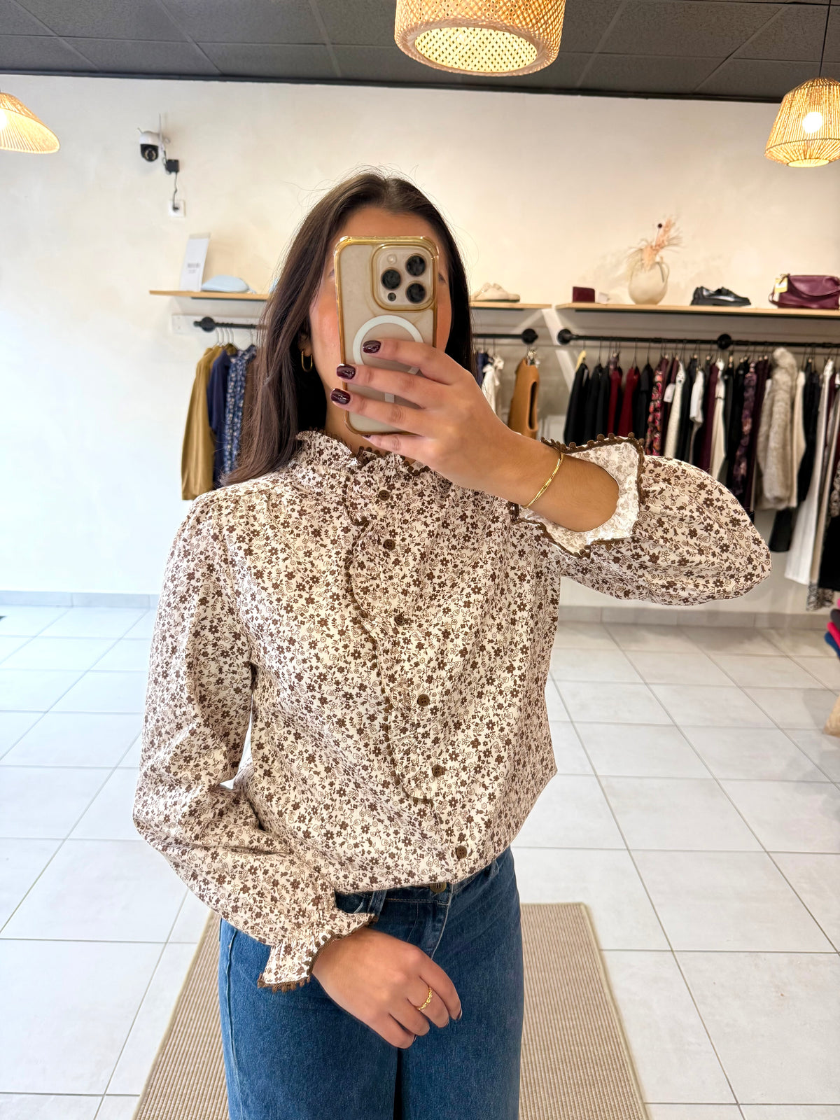 Blouse motifs marron - Elisa