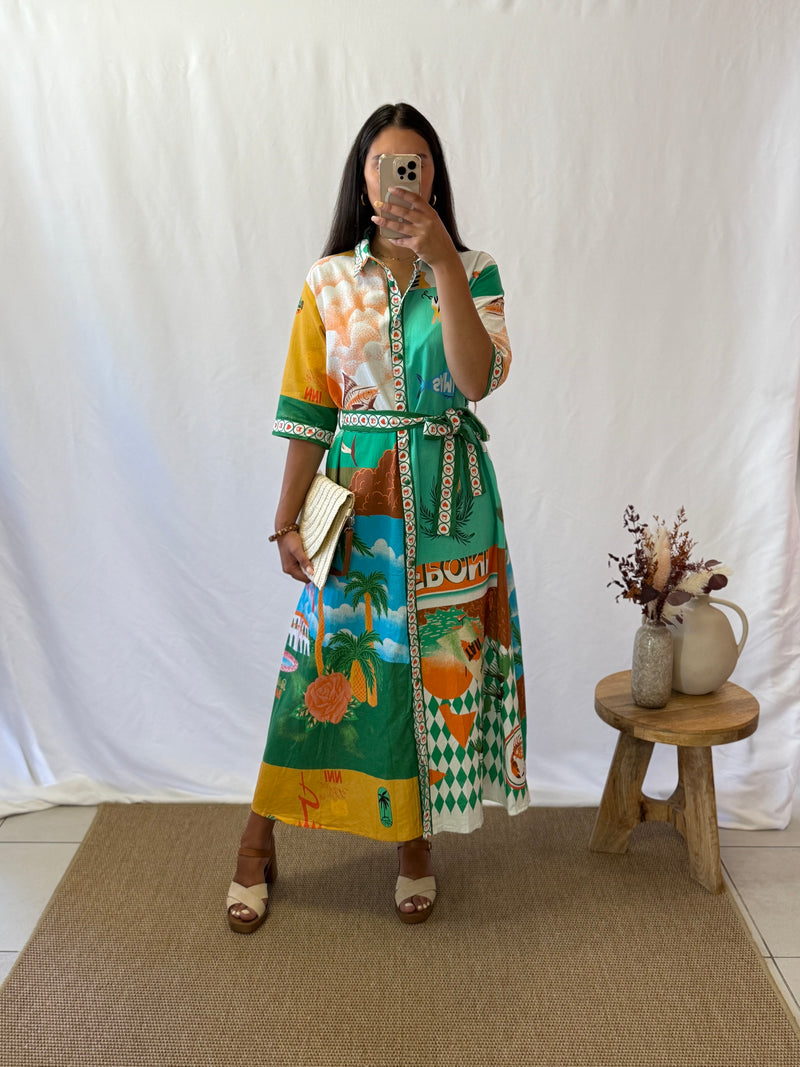 Robe longue motifs vert - Tom