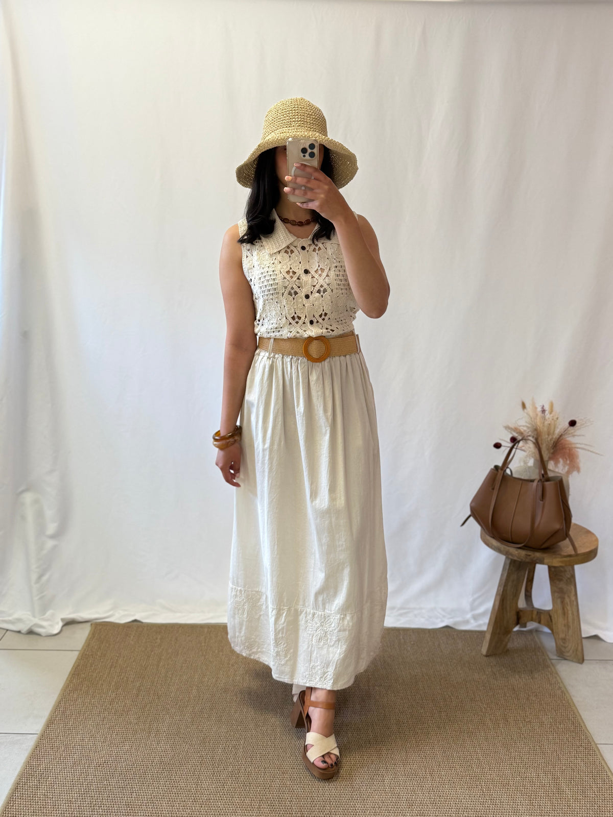 Jupe broderie beige - Minus