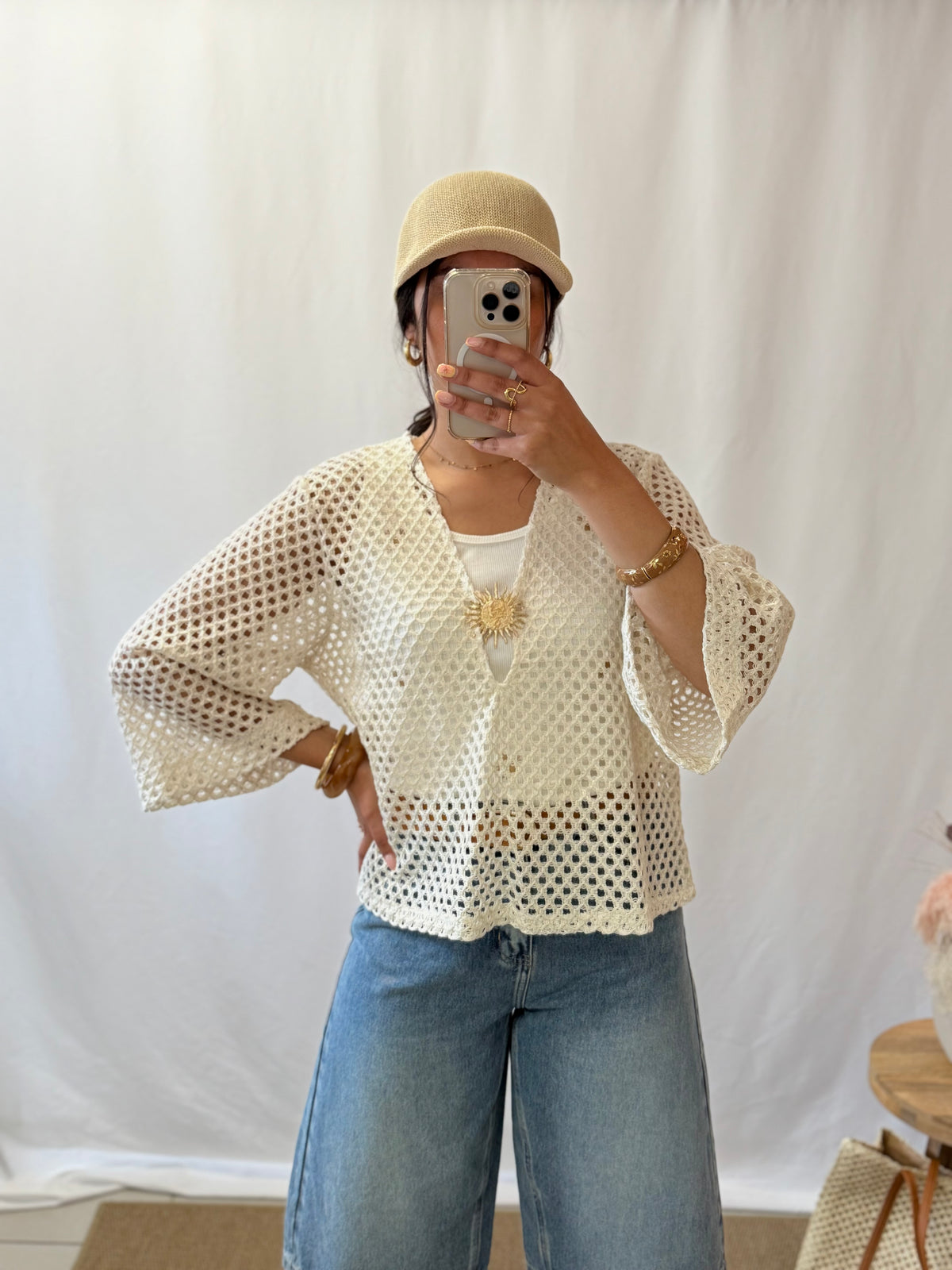 Haut crochet écru - Soleil