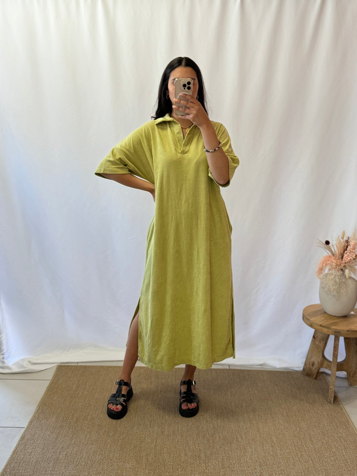 Robe éponge olive - Olivia
