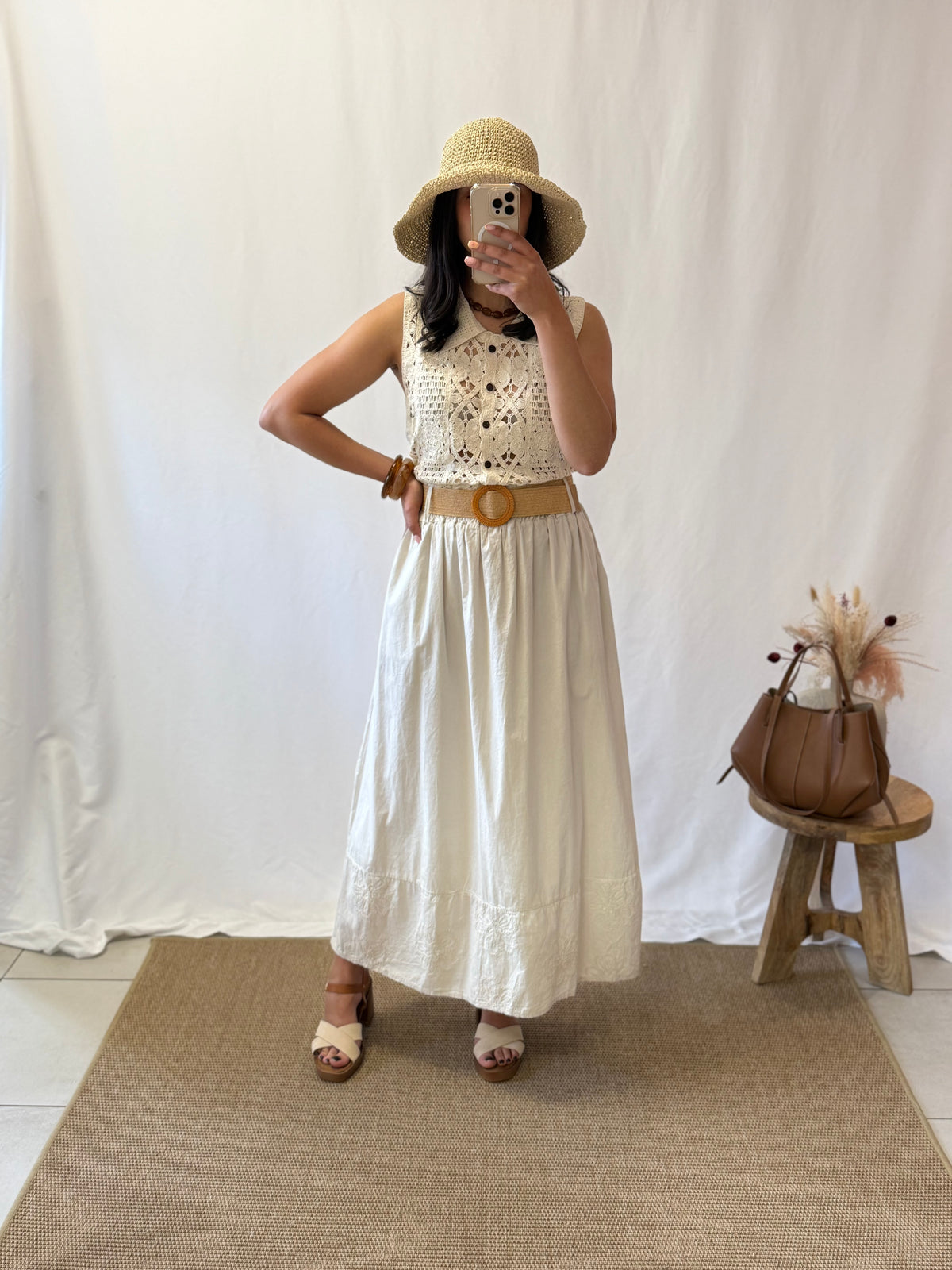 Jupe broderie beige - Minus