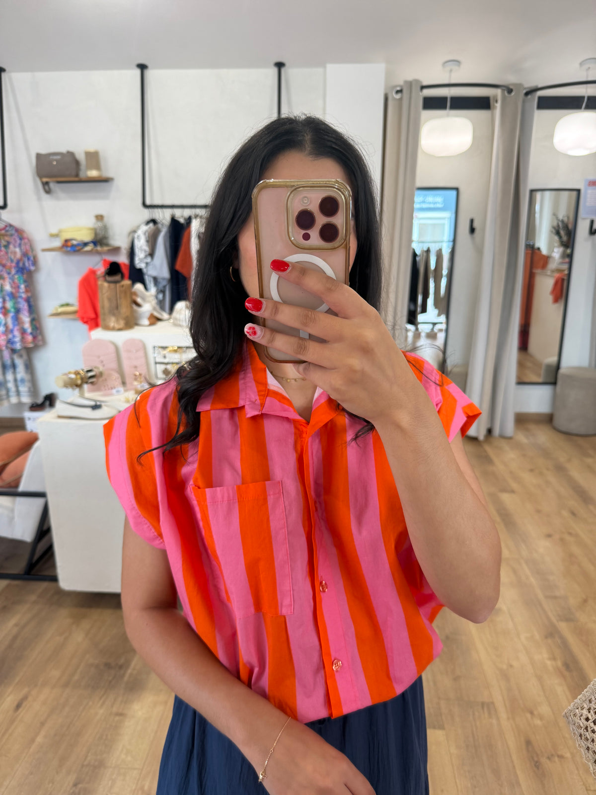 Blouse fushia orange - rayure