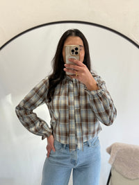 Blouse vichy bleu choco - Emy