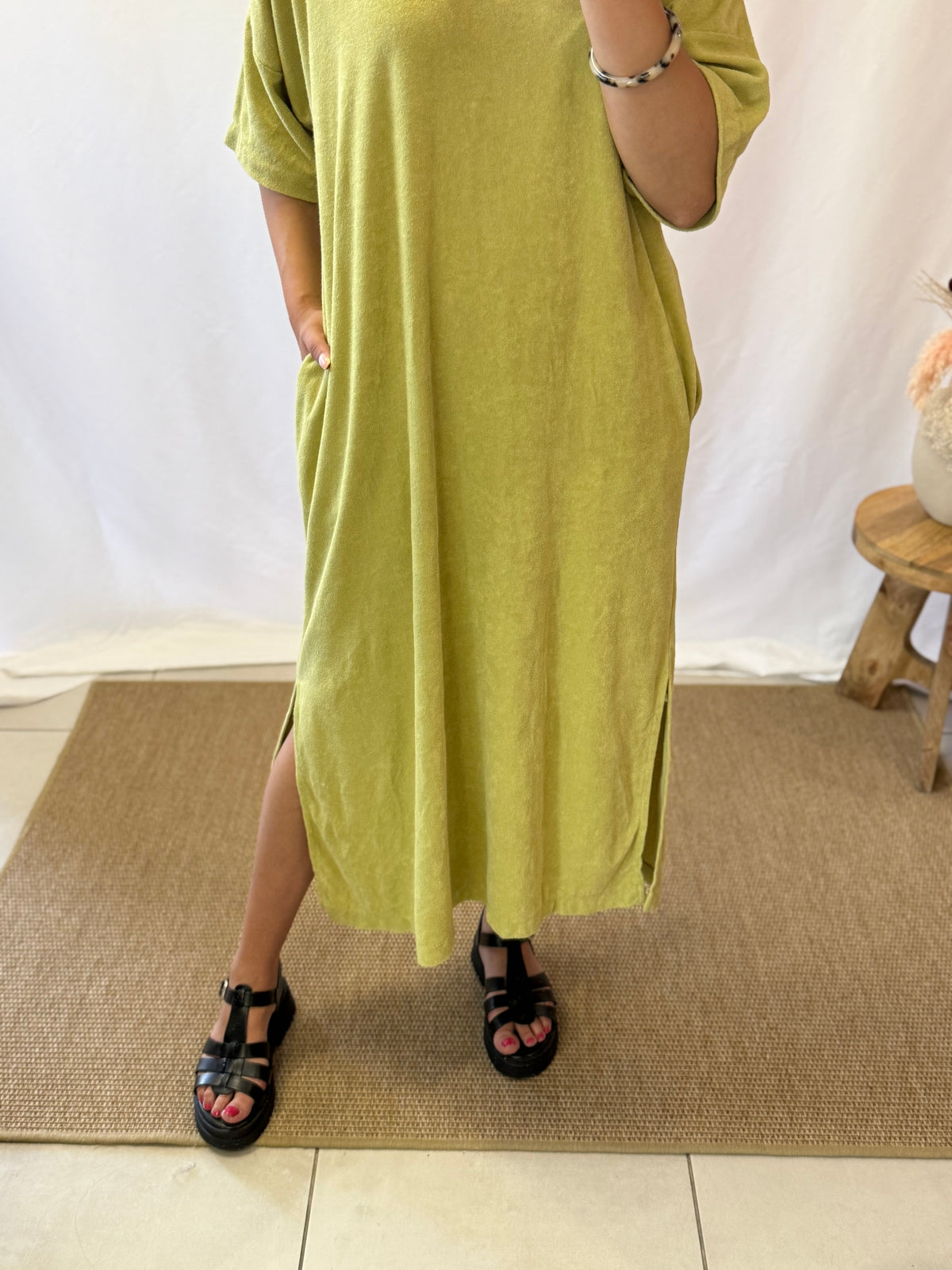 Robe éponge olive - Olivia