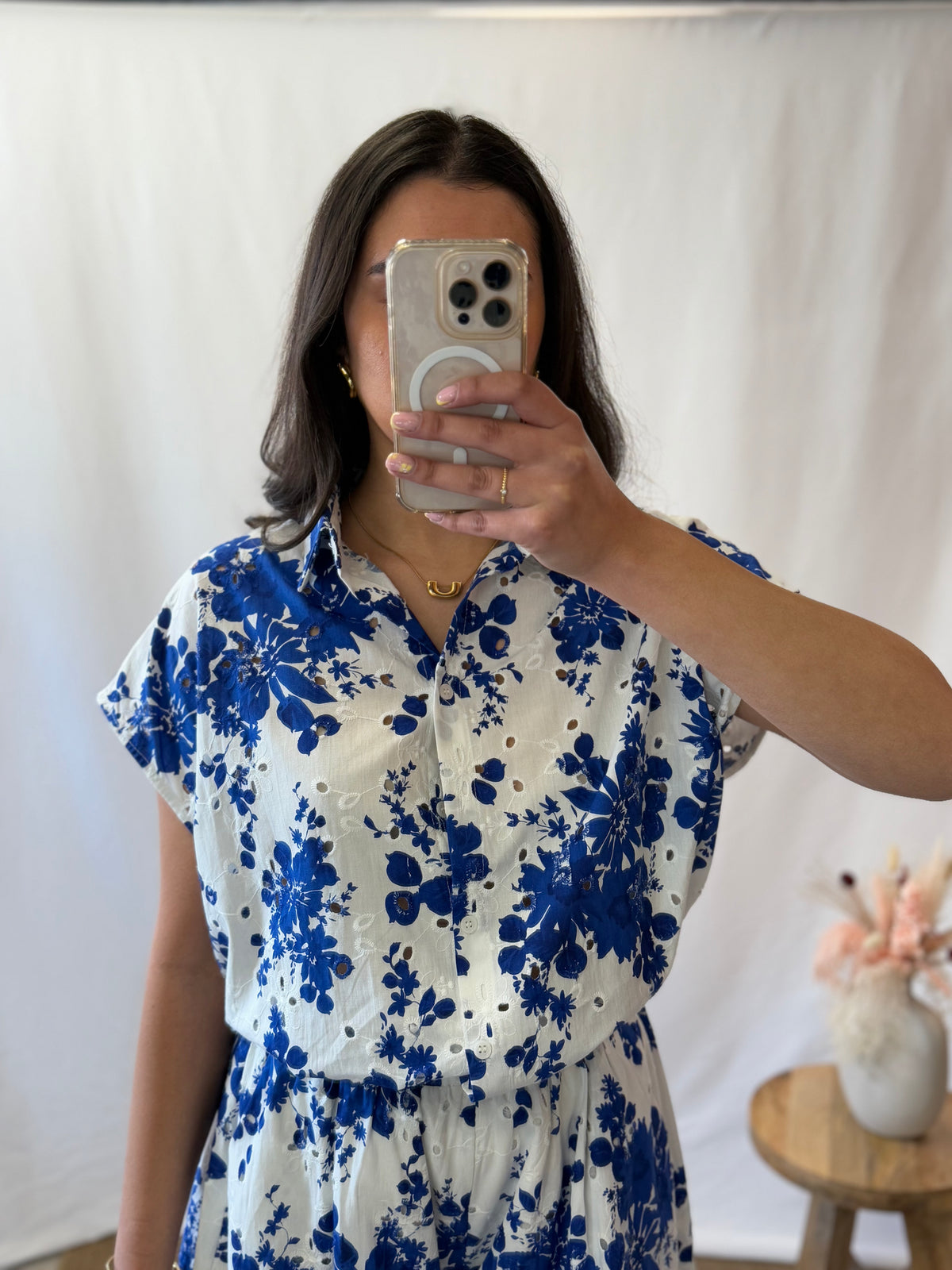 Blouse motifs bleu - Ilona