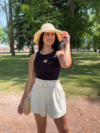Top noir broderie court - Soleil