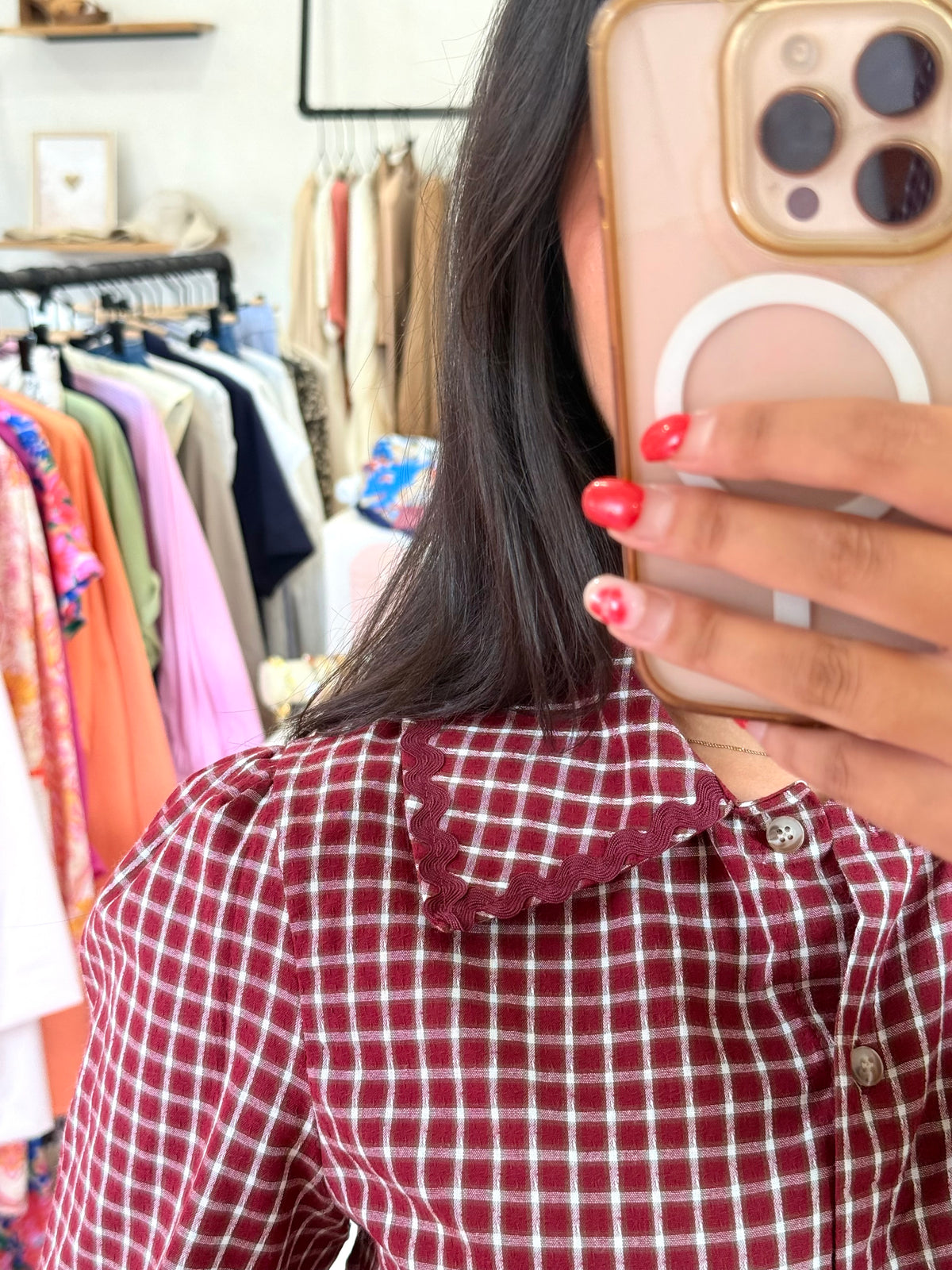 Blouse vichy bordeaux - Louisy