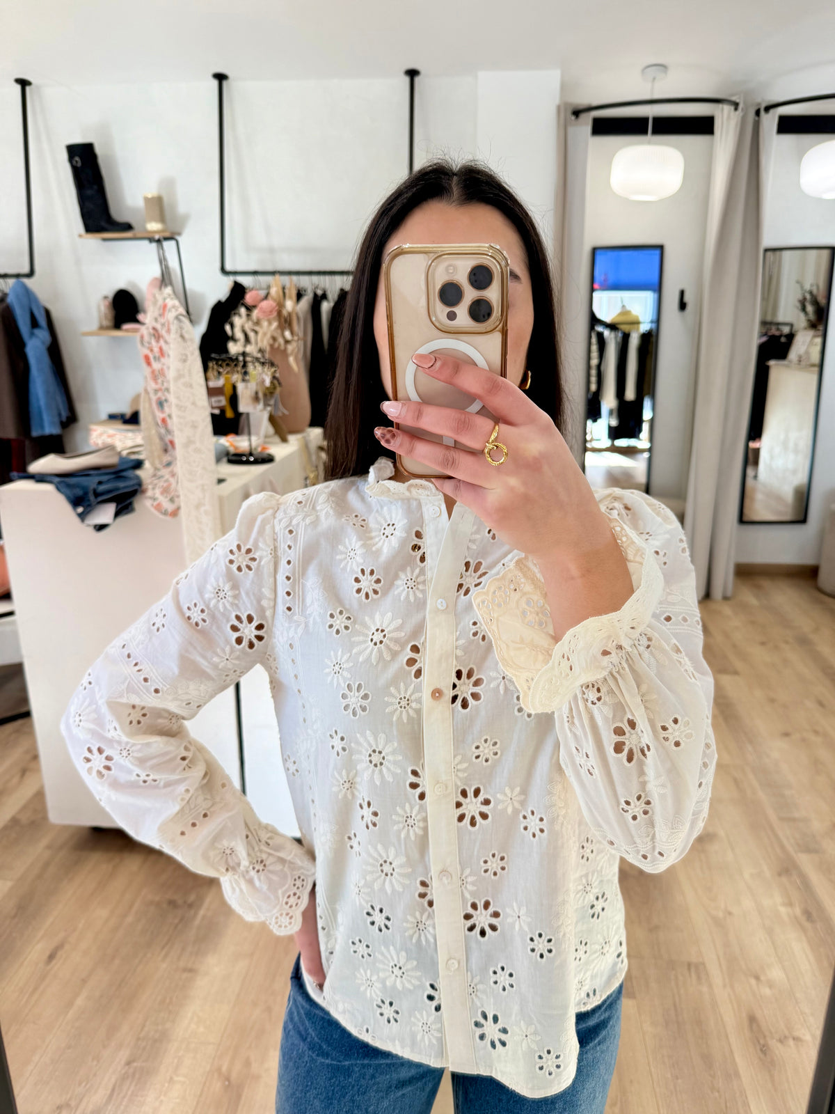 Blouse beige broderie - Ulis