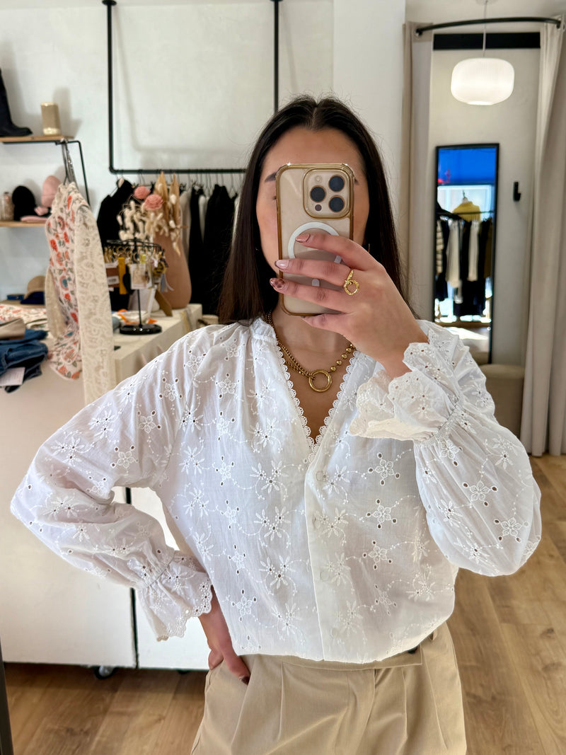 Blouse blanc broderie - Augusta