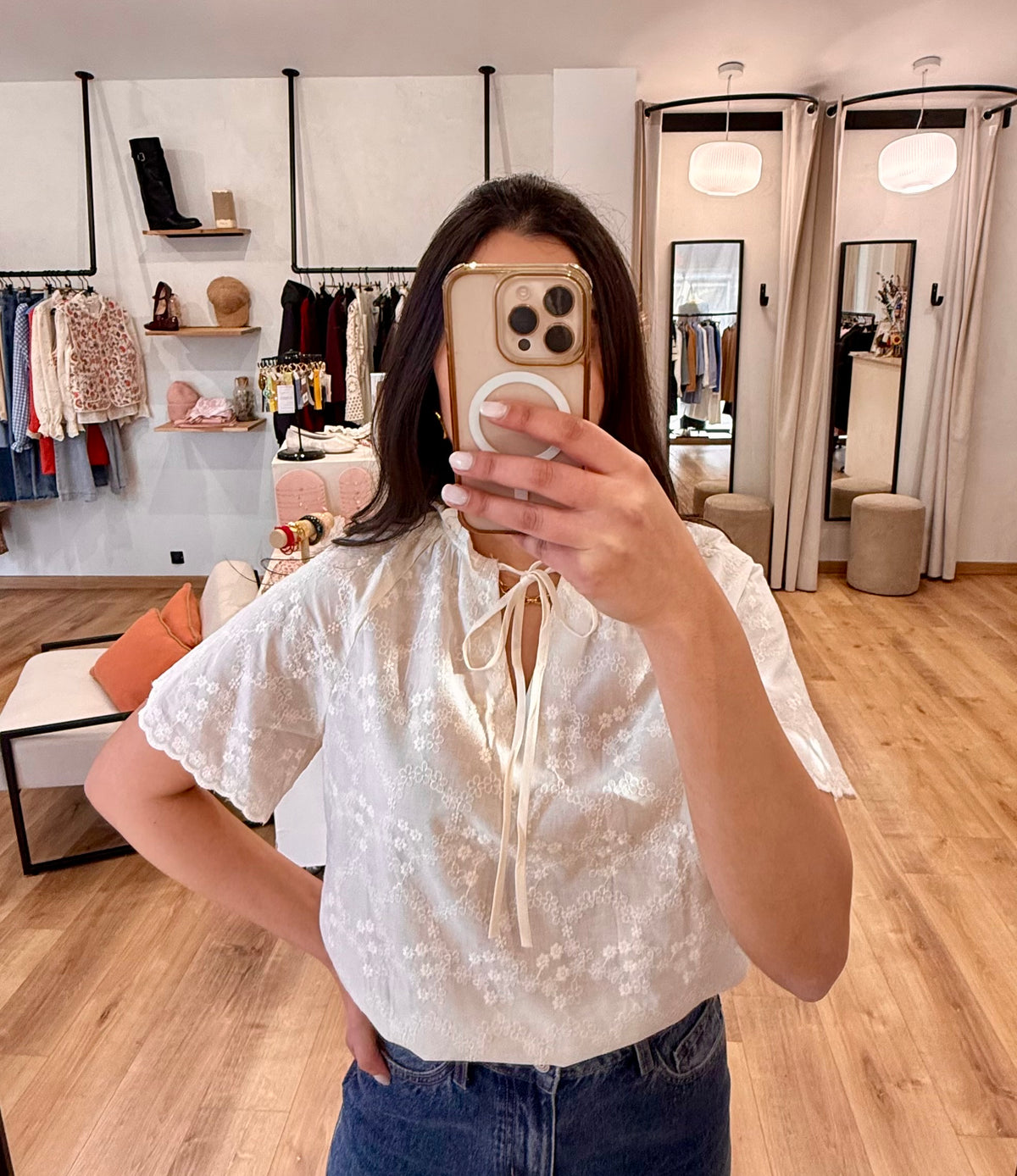 Blouse broderie beige - Camille