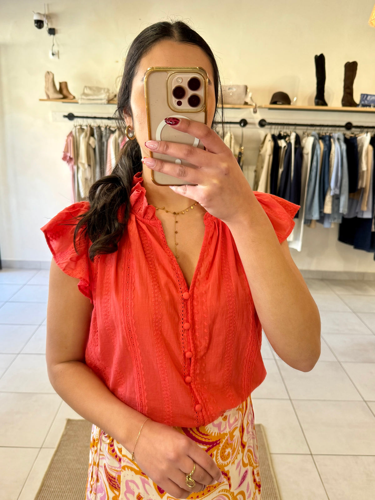 Blouse broderie corail-Elah
