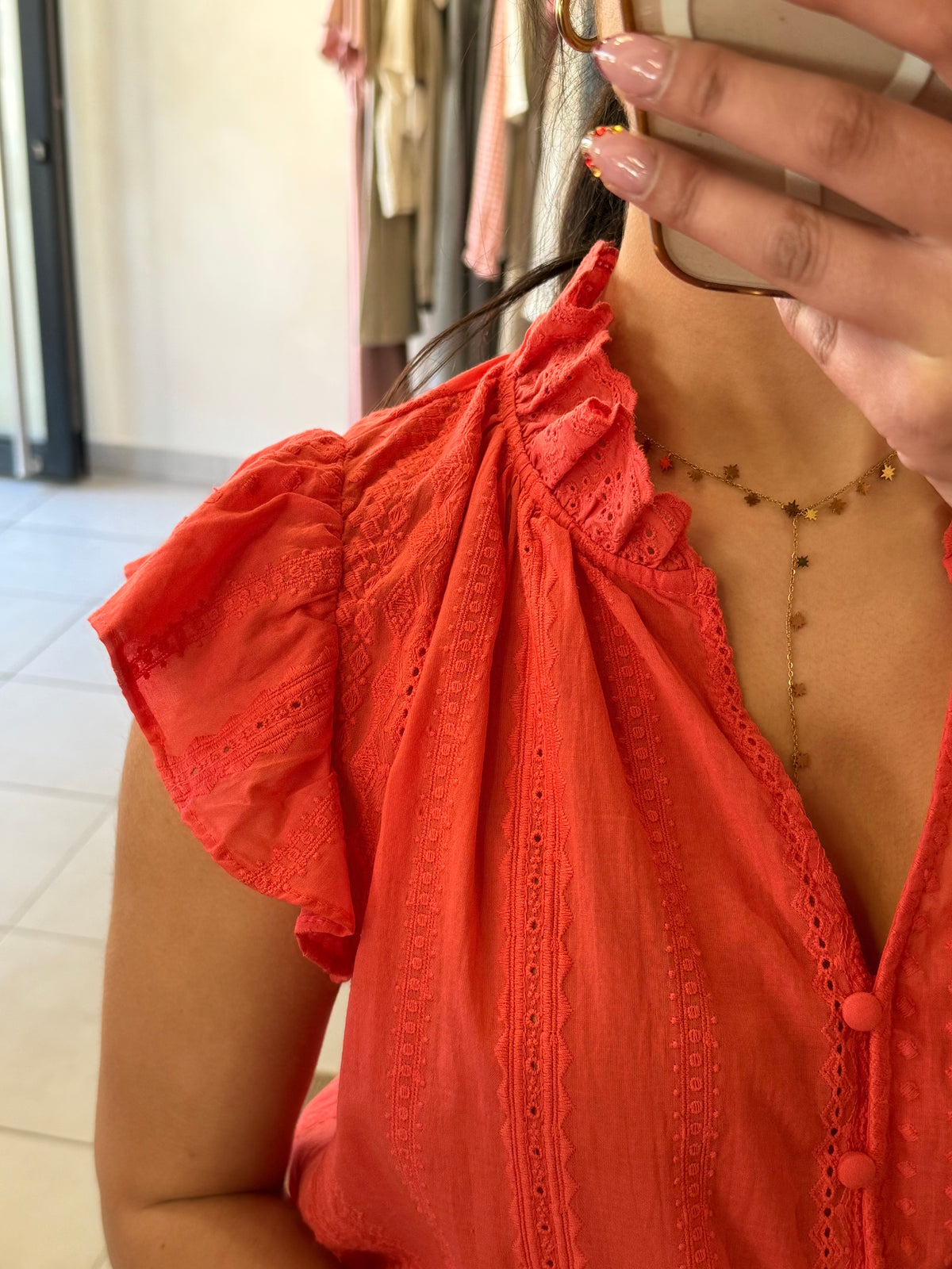 Blouse broderie corail-Elah