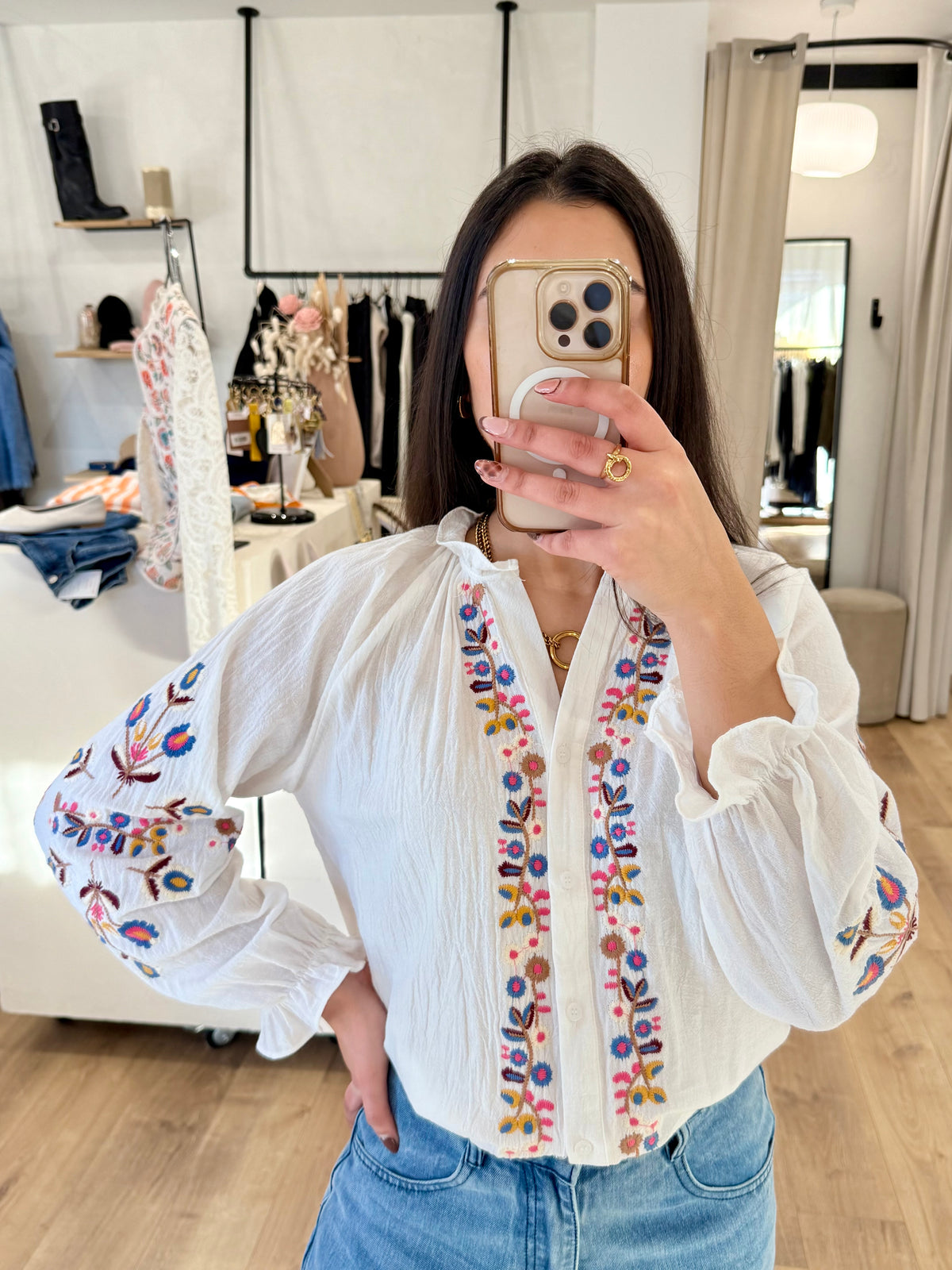 Blouse écru motifs - Tina