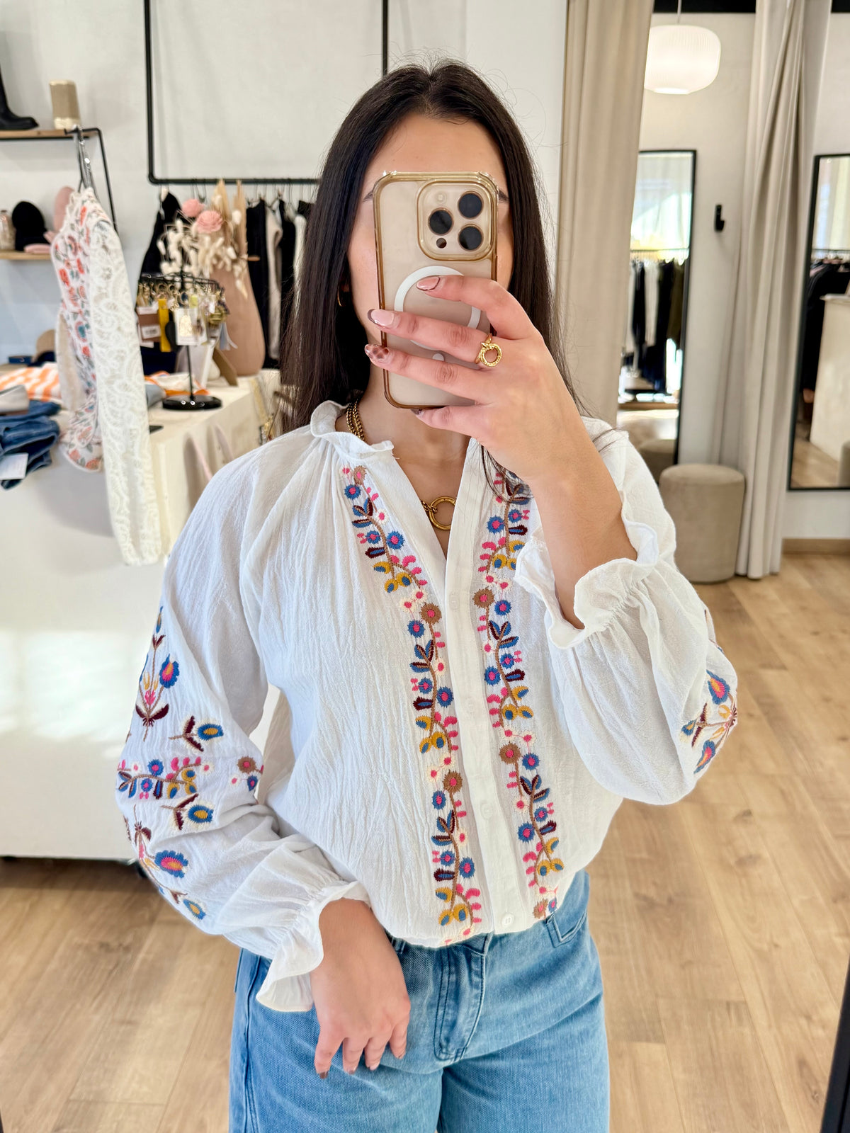 Blouse écru motifs - Tina