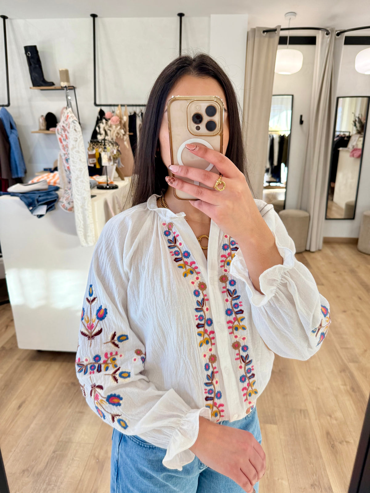 Blouse écru motifs - Tina