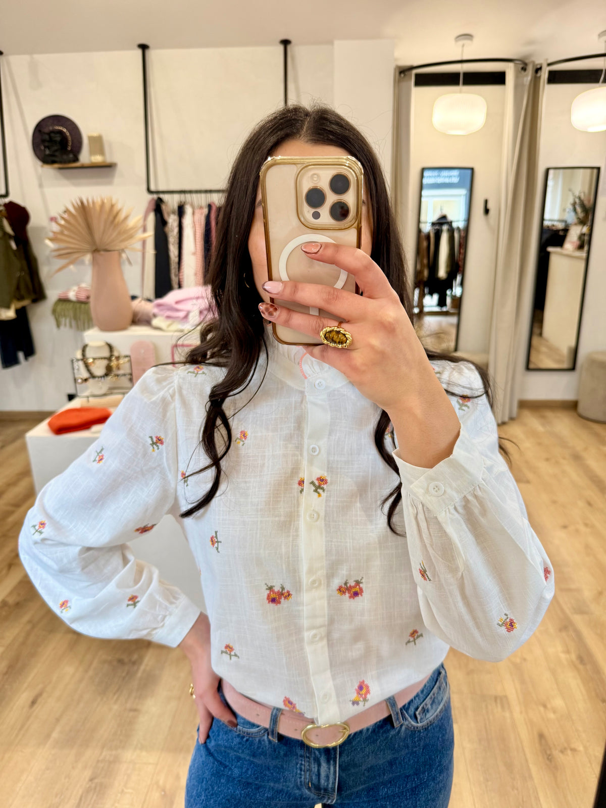 Blouse fleurs écru - Olista