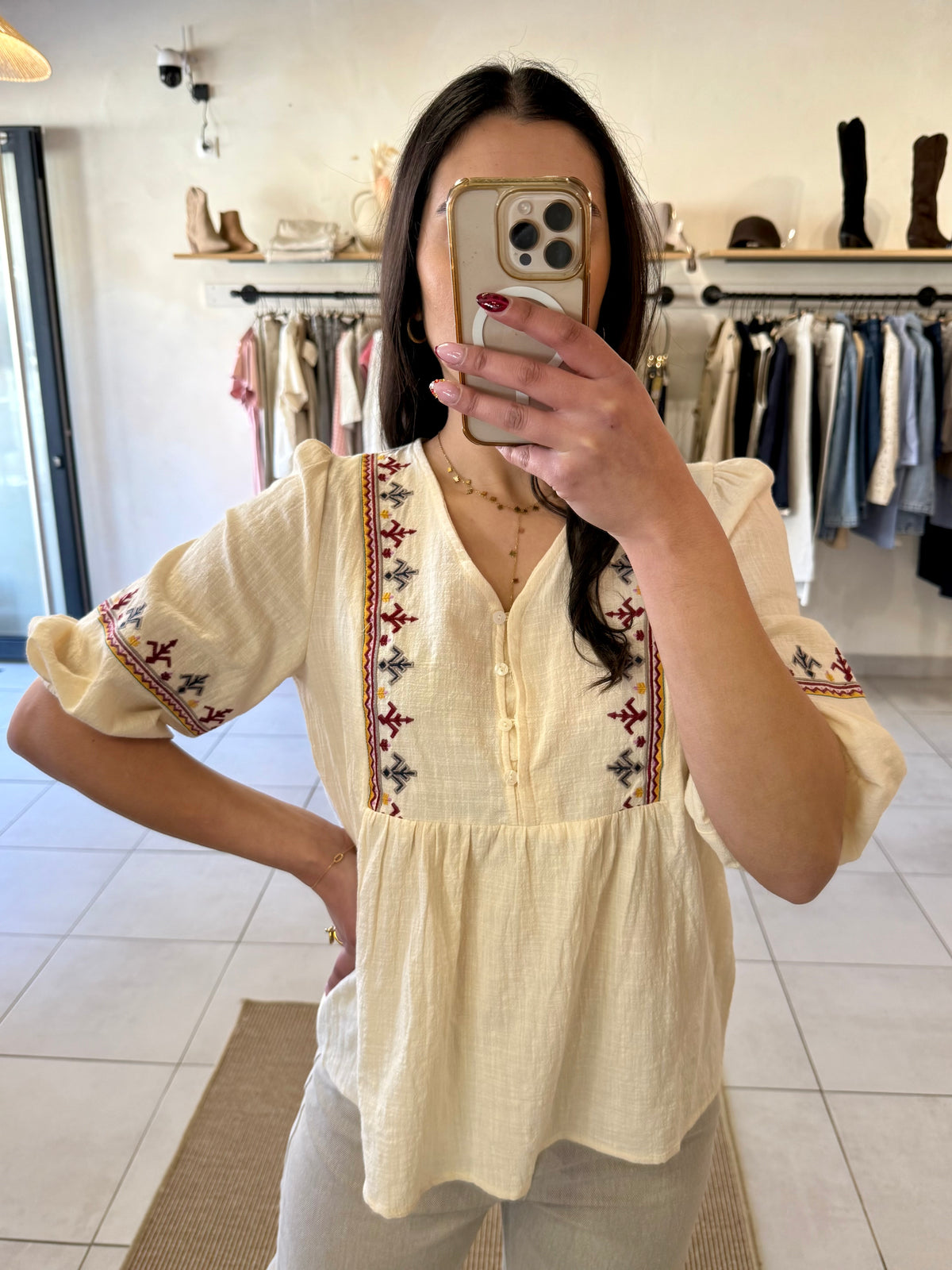 Blouse motifs beige - Adam