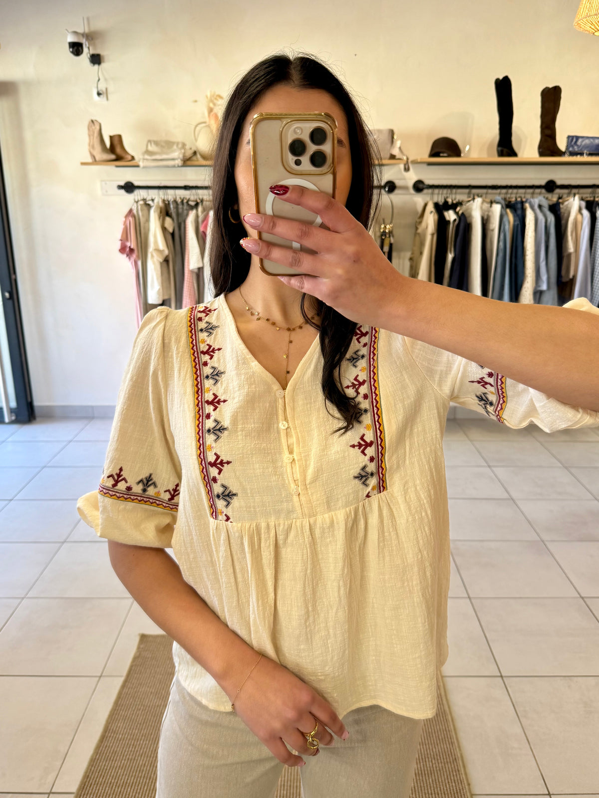Blouse motifs beige - Adam