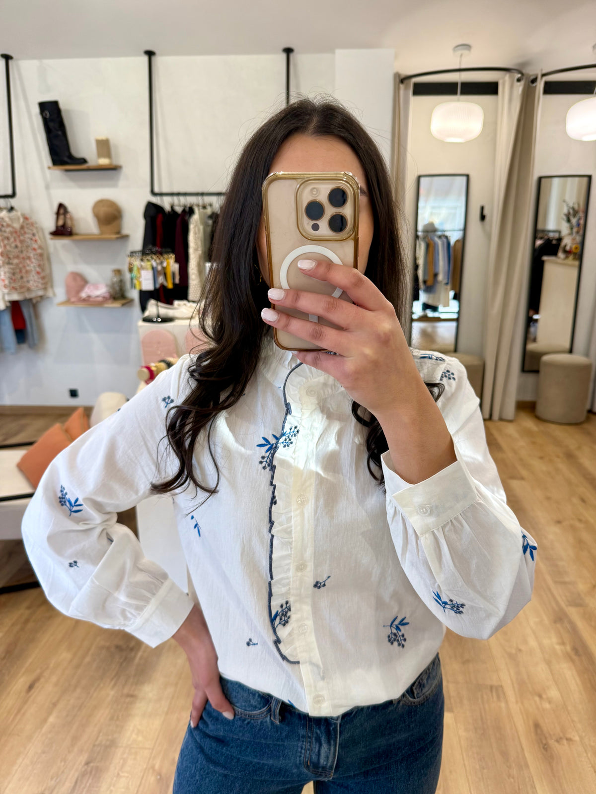 Blouse motifs bleu - Léna