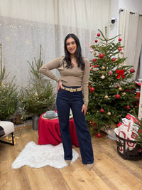 Haut col V taupe  - Aurel