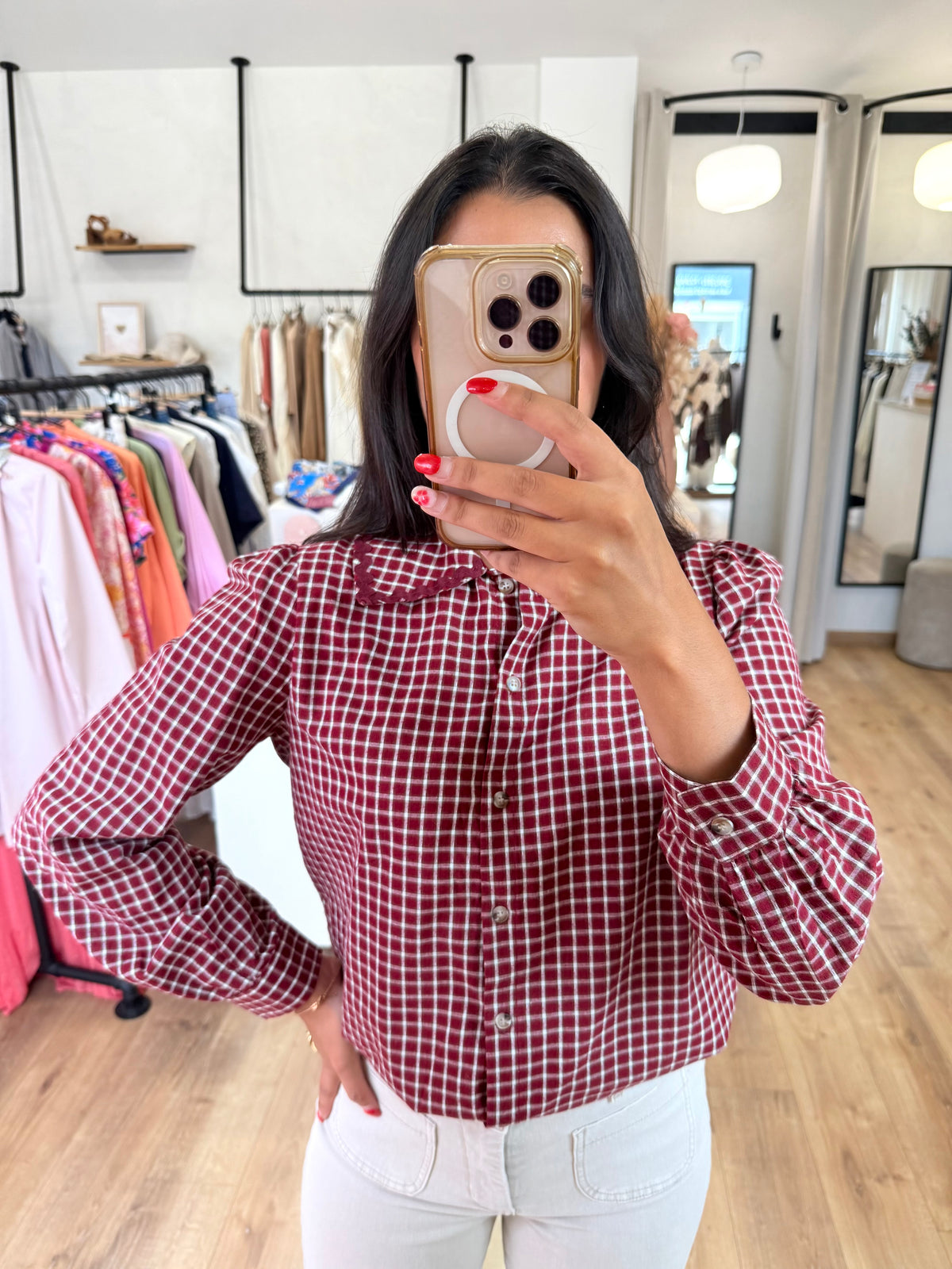 Blouse vichy bordeaux - Louisy