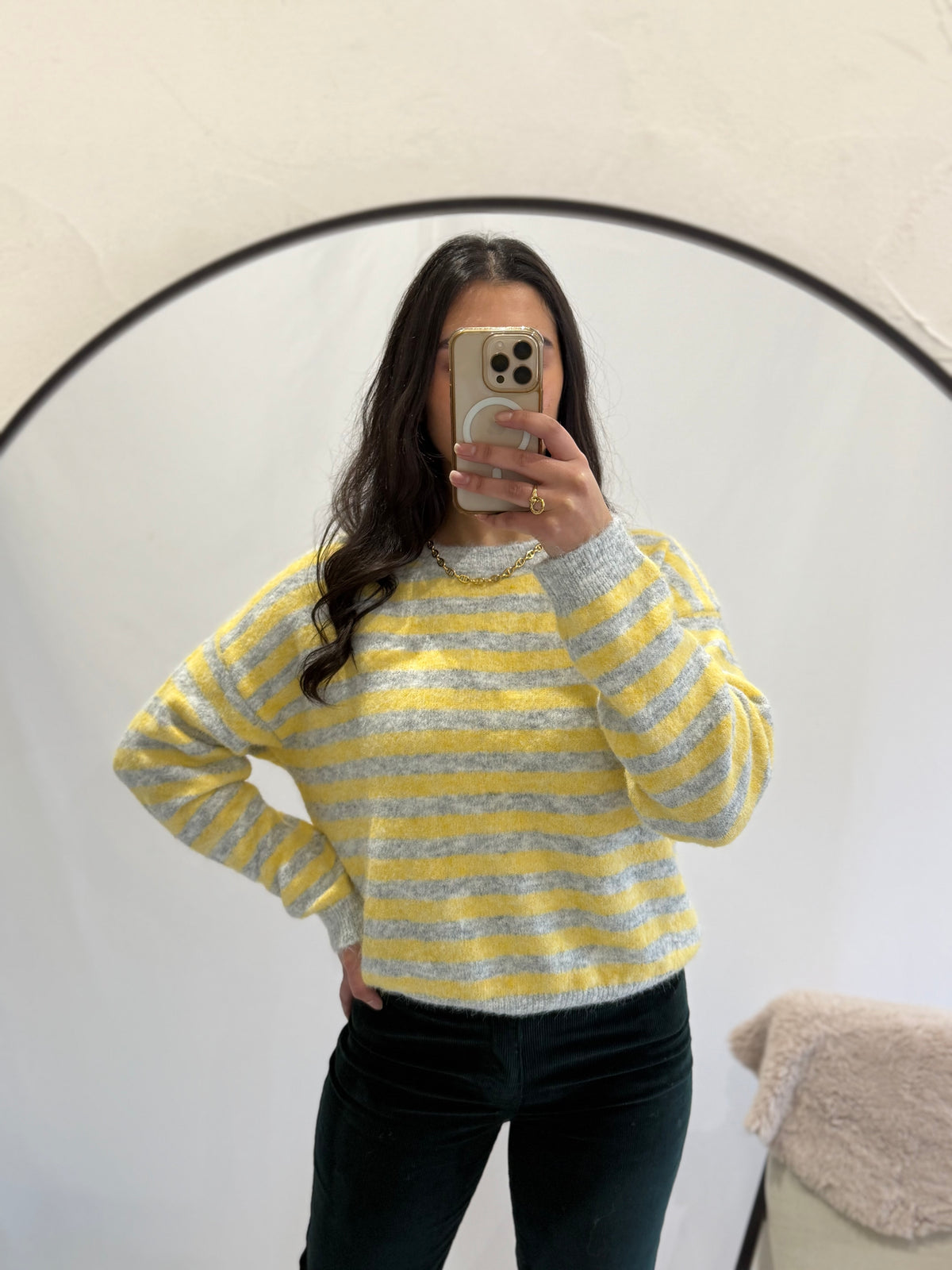 Pull rayure jaune - Claude