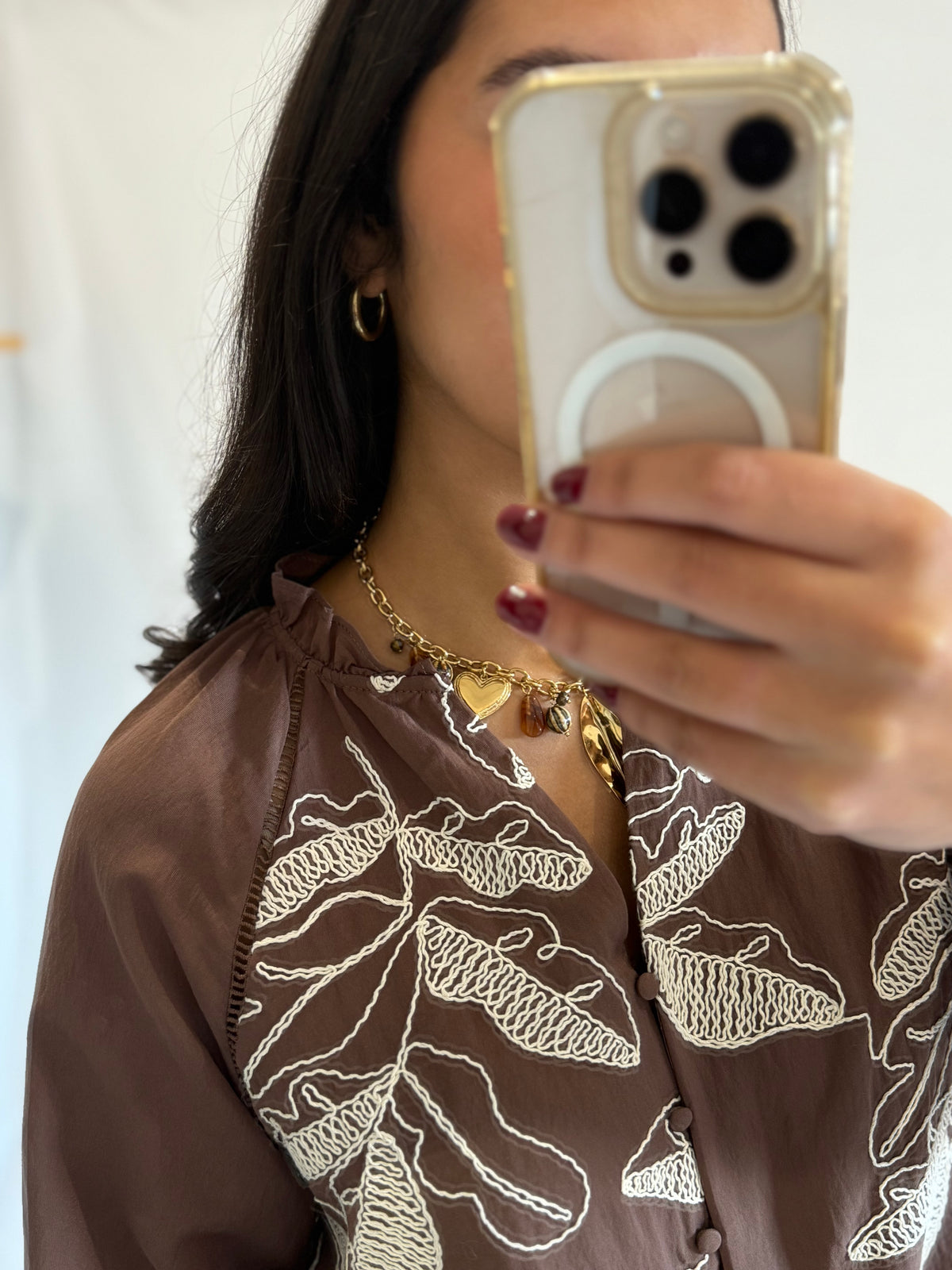 Blouse chocolat motifs - Ambre