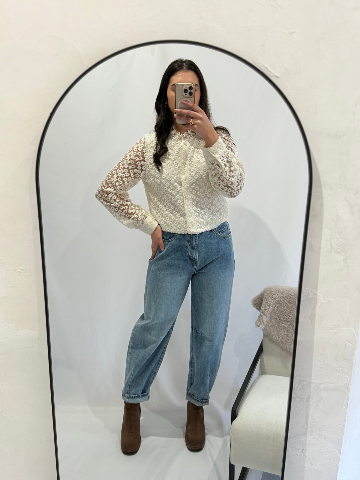 Blouse dentelle beige - Léo