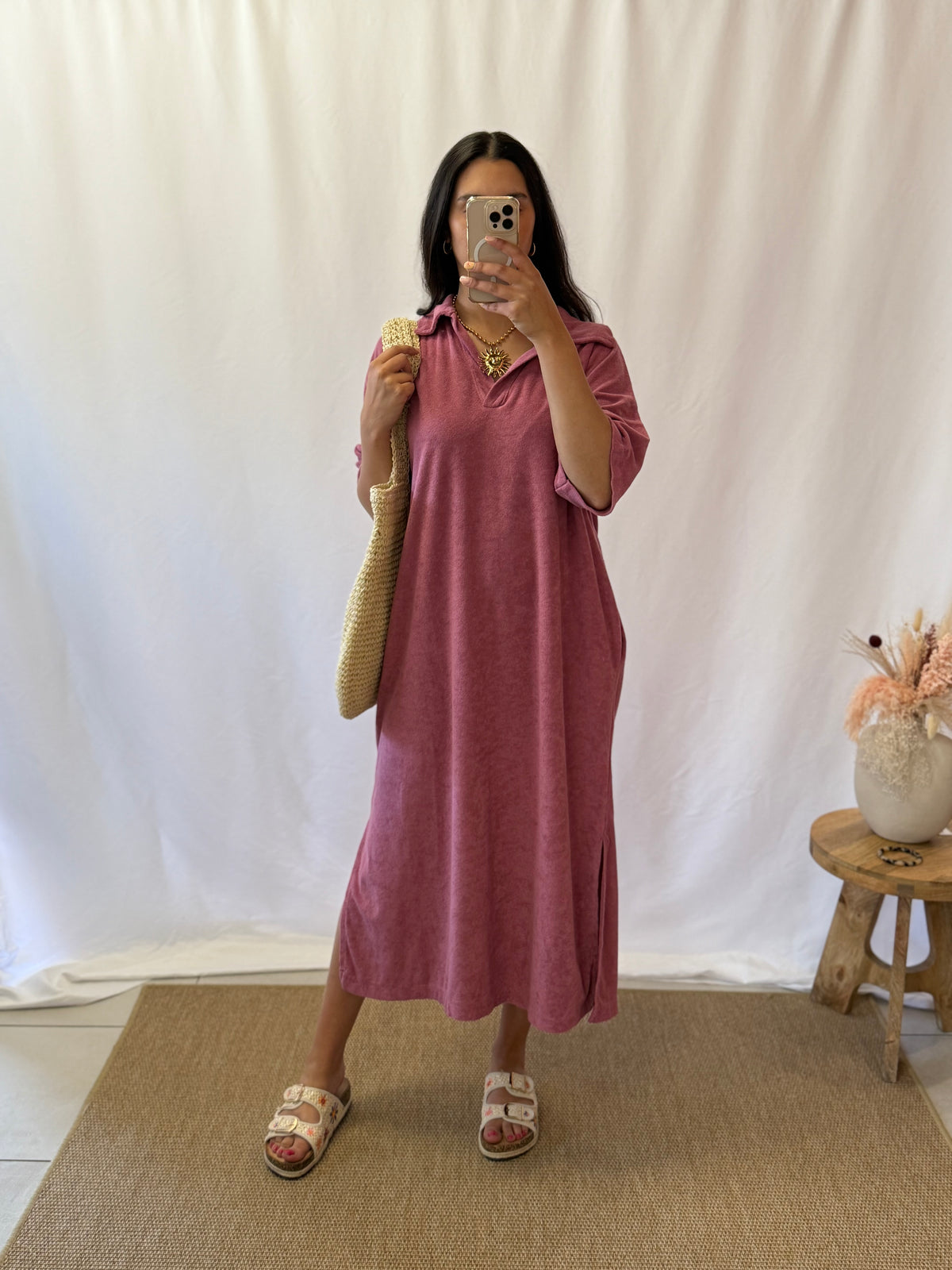 Robe éponge vieux rose - Olivia