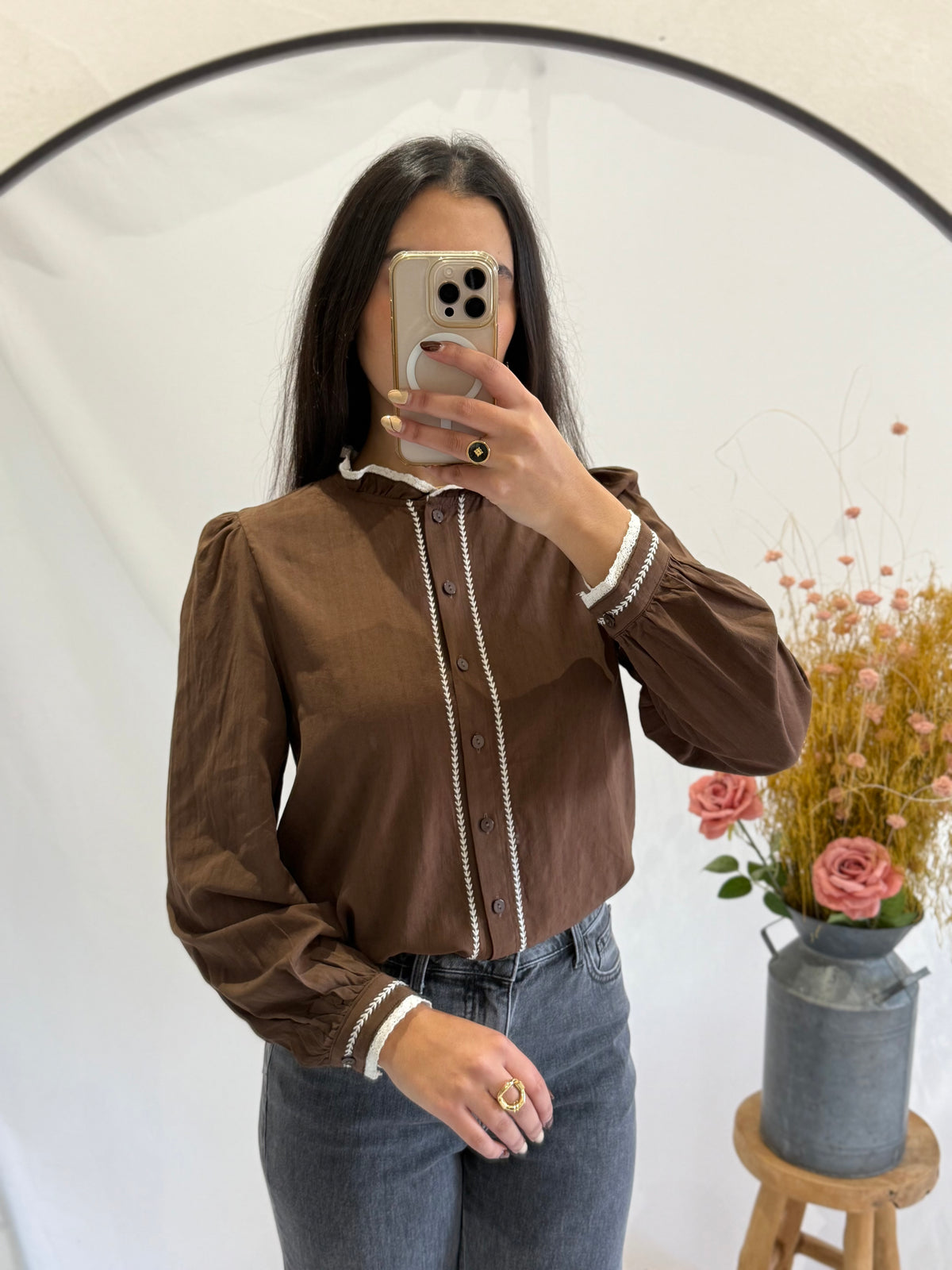 Blouse brodée choco - Louna