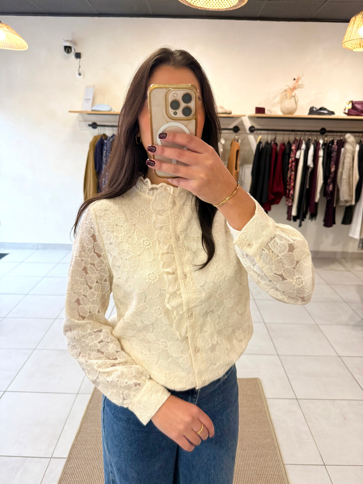 Blouse dentelle beige - Léna