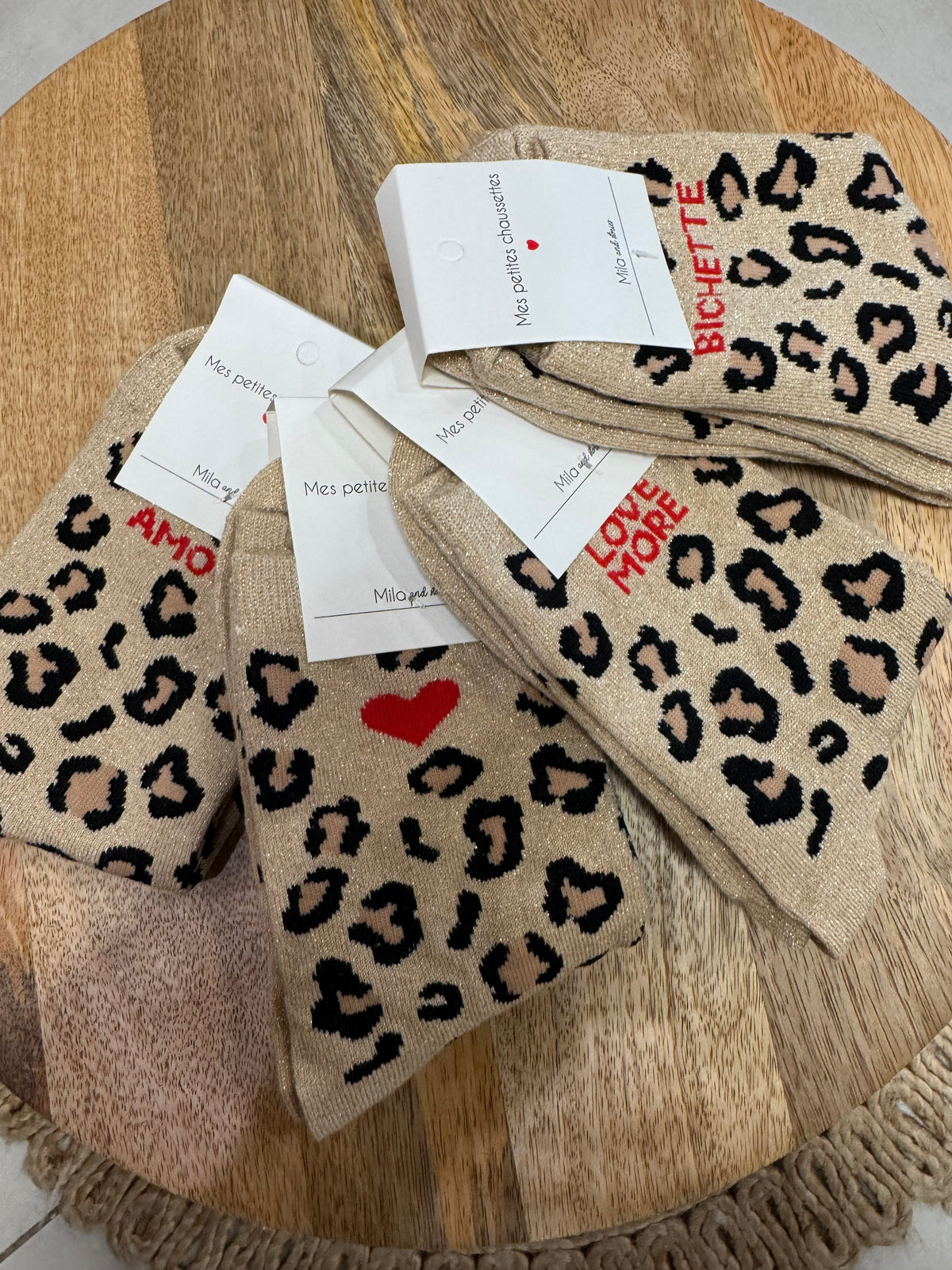 Chaussette beige - léopard