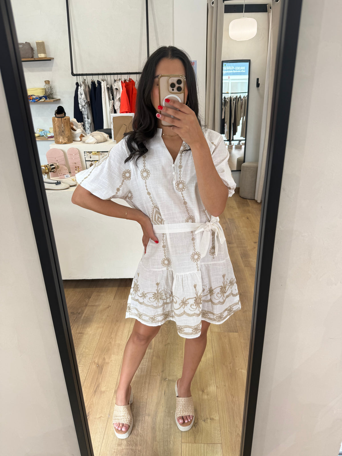 Robe broderie beige - Inos