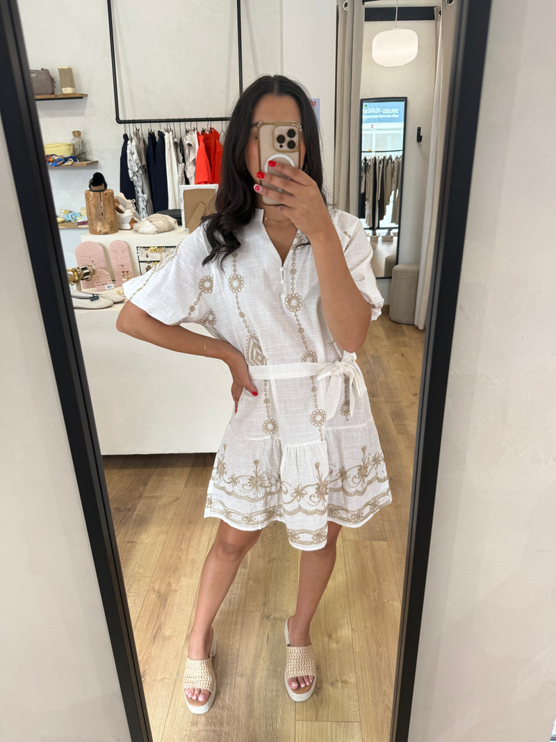 Robe broderie beige - Inos