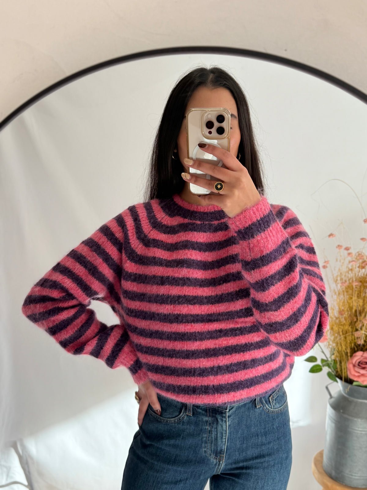 Pull rayure rose - Elina