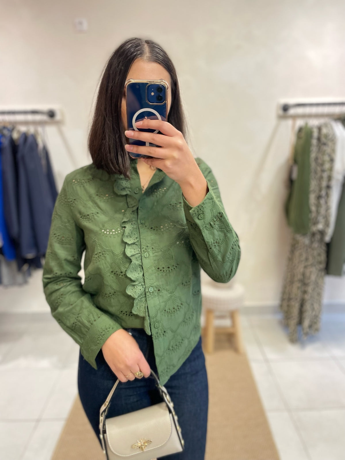 Blouse Broderie Vert - ELSA