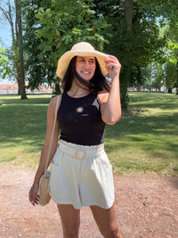Top noir broderie court - Soleil
