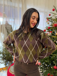 Pull jacquard kaki - Monia