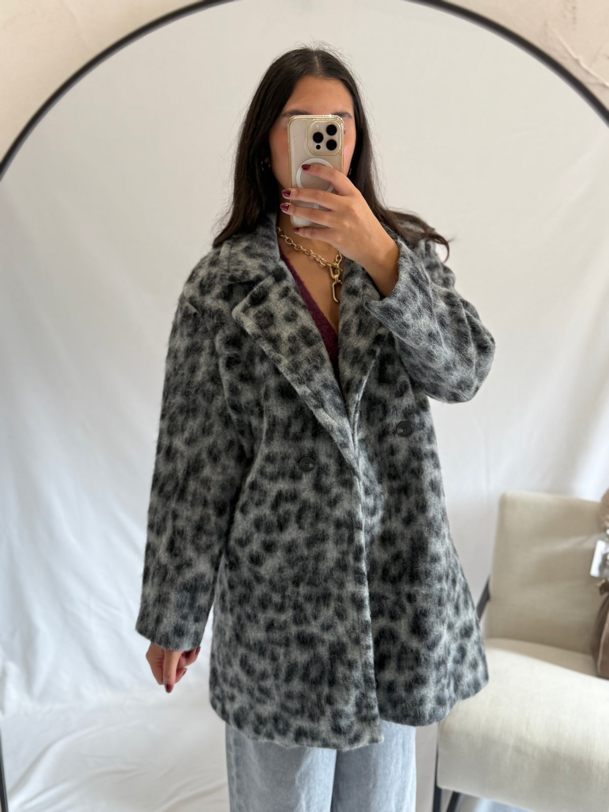 Manteau léopard gris - Émeline