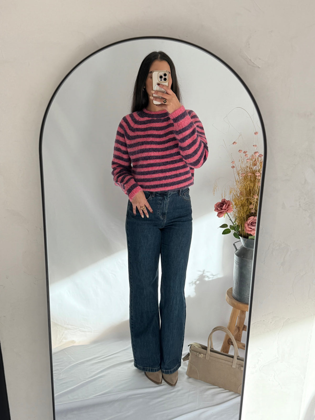 Pull rayure rose - Elina