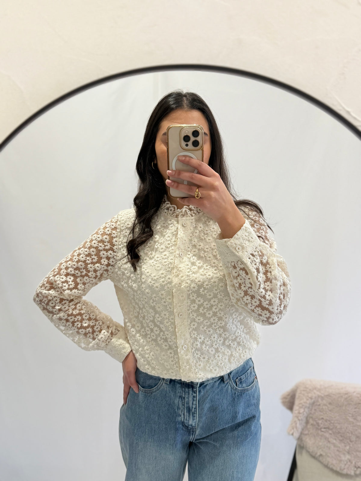 Blouse dentelle beige - Léo