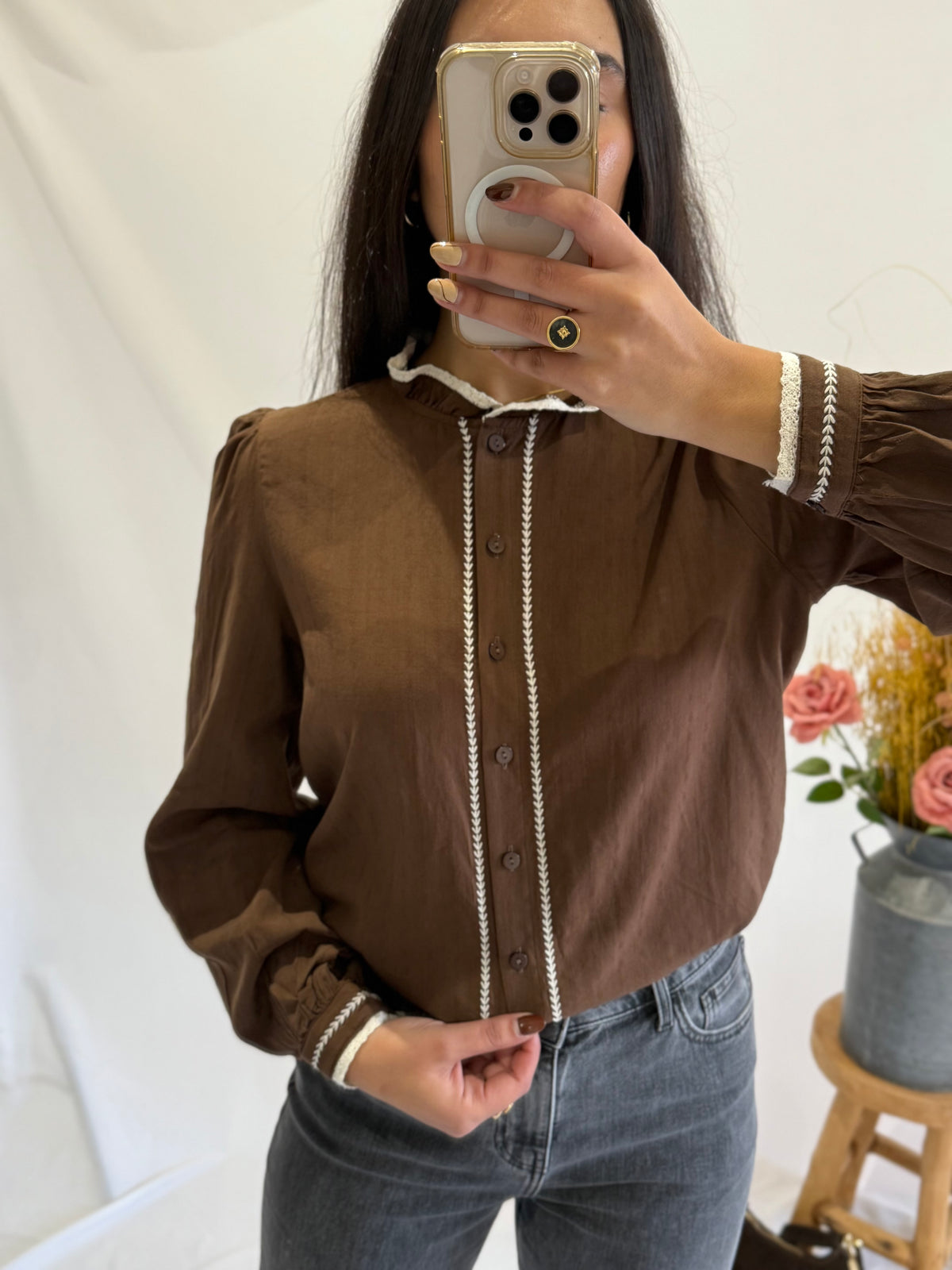Blouse brodée choco - Louna