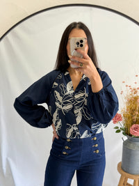 Blouse marine motifs - Ambre