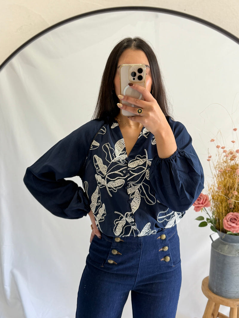 Blouse marine motifs - Ambre