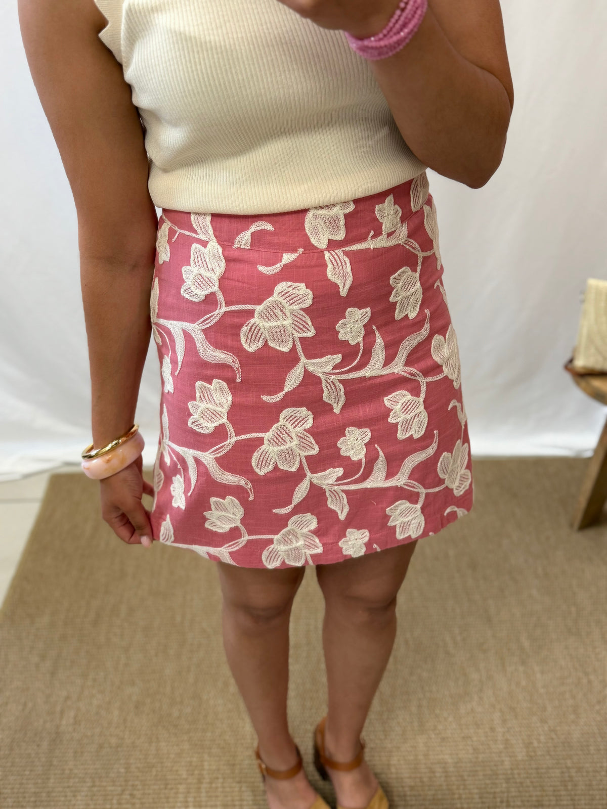 Jupe rose broderie - Charlie