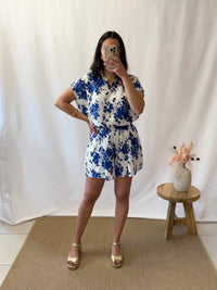 Blouse motifs bleu - Ilona