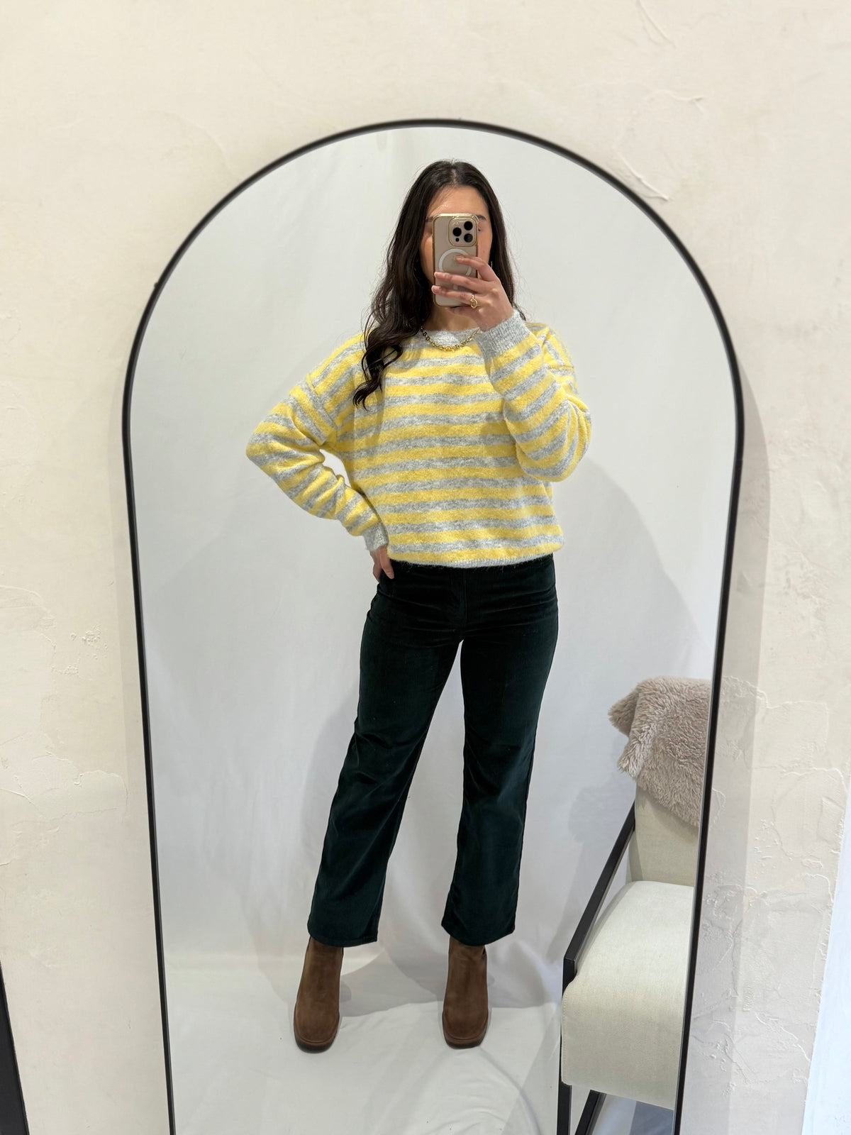 Pull rayure jaune - Claude